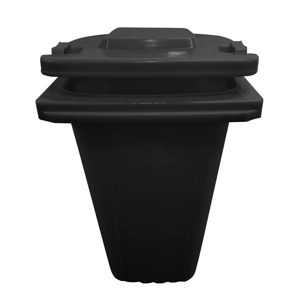 240 Litre Wheelie Bin with 2 Fitted Wheels & Handle Lid in Black Cleaning > Hygiene > Maintenance > Janitorial > Wheelie Bins One Stop For Safety   