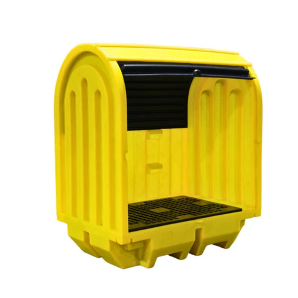 BP2HC Hard Covered Drum Spill Pallet with Lockable Roller Shutter Door Spill Pallet > Covered Spill Pallet Bunds > Spill Containment > Spill Control > Romold > One Stop For Safety    