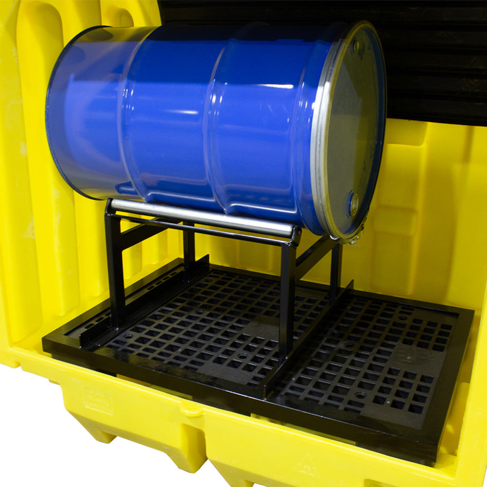 BP2HCH Hard Covered Drum Spill Pallet with Lockable Roller Shutter Door & Horizontal Drum Dispensing Stand Spill Pallet > Covered Spill Pallet Bunds > Spill Containment > Spill Control > Romold > One Stop For Safety   