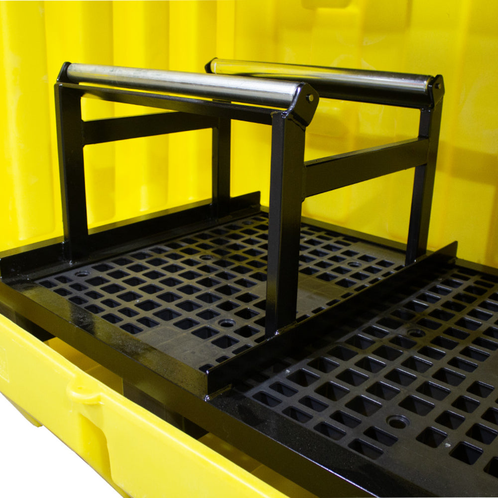 BP2HCH Hard Covered Drum Spill Pallet with Lockable Roller Shutter Door & Horizontal Drum Dispensing Stand Spill Pallet > Covered Spill Pallet Bunds > Spill Containment > Spill Control > Romold > One Stop For Safety   