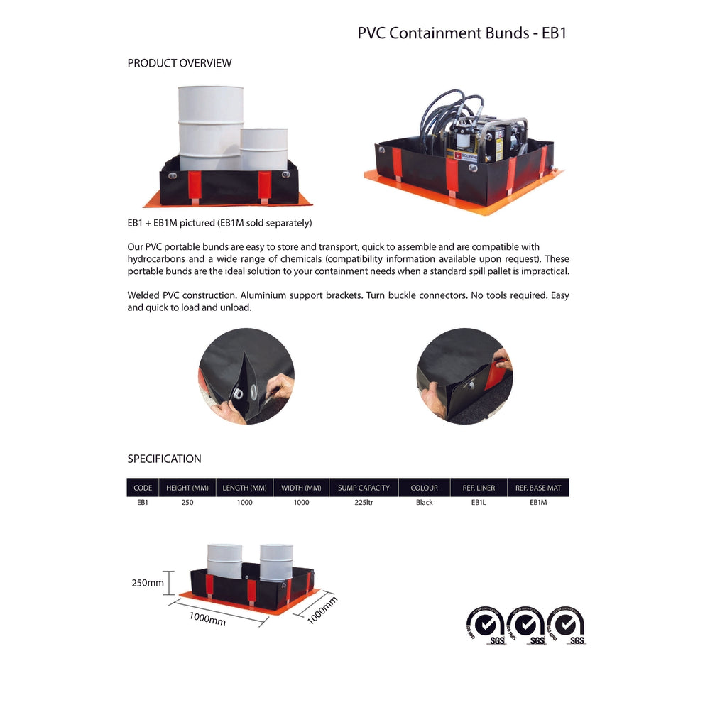 EB1 Portable Collapsible Containment Bund  - 1000x1000x250mm Portable Collapsible > Bund > Spill Containment > Spill Control > Romold > One Stop For Safety   