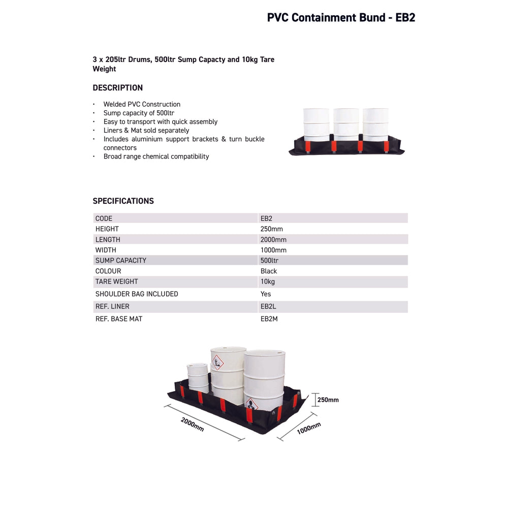 EB2 Portable Collapsible Containment Bund  - 2000x1000x250mm Portable Collapsible > Bund > Spill Containment > Spill Control > Romold > One Stop For Safety   