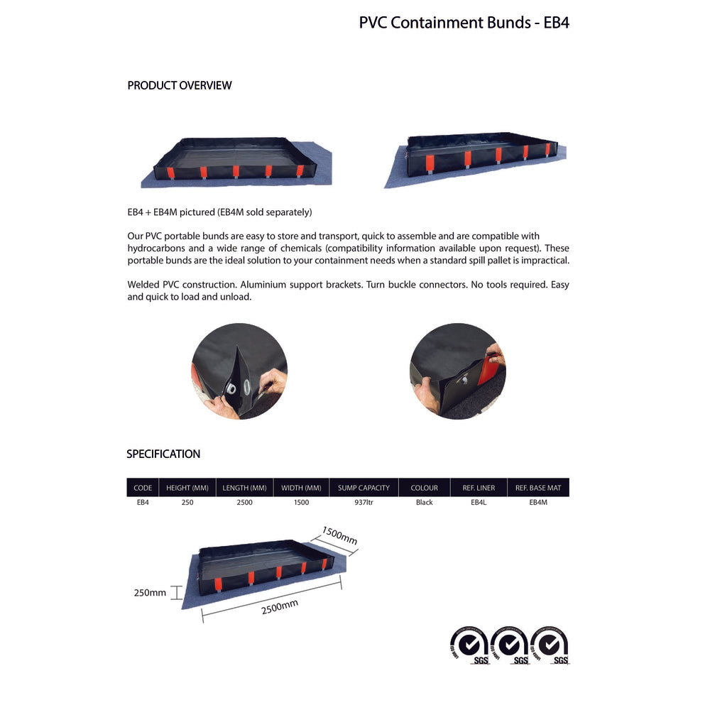 EB4 Portable Collapsible Containment Bund  - 2500x1500x250mm Portable Collapsible > Bund > Spill Containment > Spill Control > Romold > One Stop For Safety   