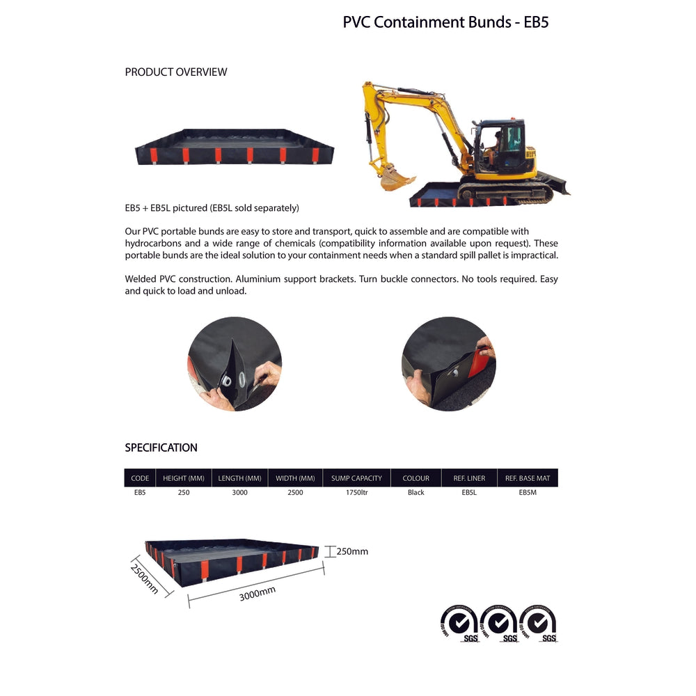 EB5 Portable Collapsible Containment Bund  - 3000x2500x250mm Portable Collapsible > Bund > Spill Containment > Spill Control > Romold > One Stop For Safety   