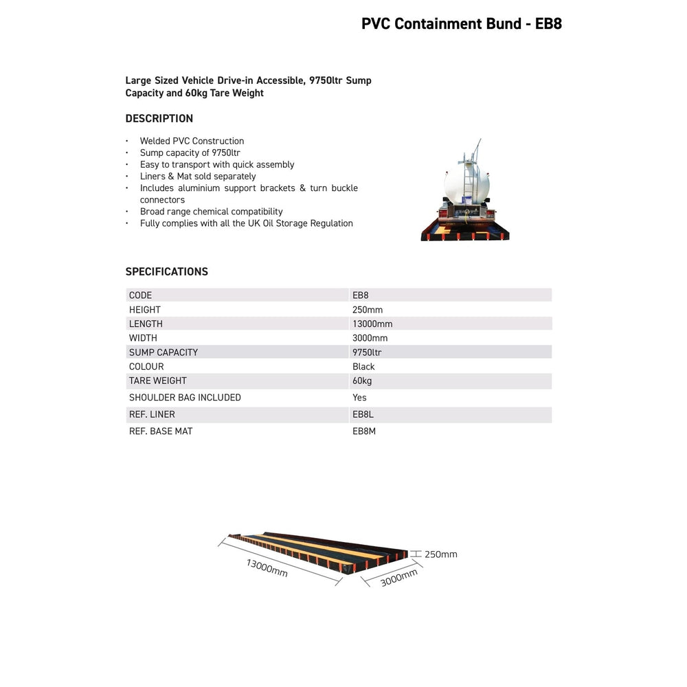 EB8 Portable Collapsible Containment Bund  - 13000x3000x250mm Portable Collapsible > Bund > Spill Containment > Spill Control > Romold > One Stop For Safety   