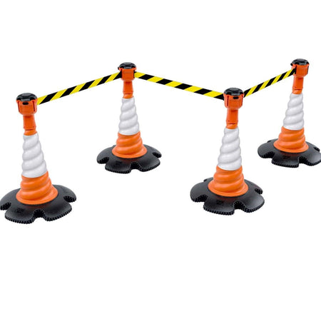 Skipper 27m Retractable Cone Topper Complete Kit - Kit02 Retractable > Crowd Barrier > Tensa > Skipper One Stop For Safety Black & Yellow Chevron  