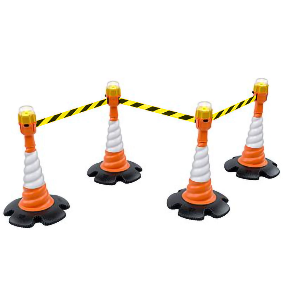 Skipper 27m Retractable Cone Topper Complete Kit with Lights - Kit03 Retractable > Crowd Barrier > Tensa > Skipper One Stop For Safety Black & Yellow Chevron  