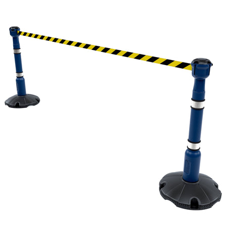 Skipper 9m Retractable Safety Barrier Complete Kit - Kit10 Retractable > Crowd Barrier > Tensa > Skipper One Stop For Safety Blue Black & Yellow Chevron 