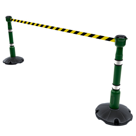 Skipper 9m Retractable Safety Barrier Complete Kit - Kit10 Retractable > Crowd Barrier > Tensa > Skipper One Stop For Safety Green Black & Yellow Chevron 