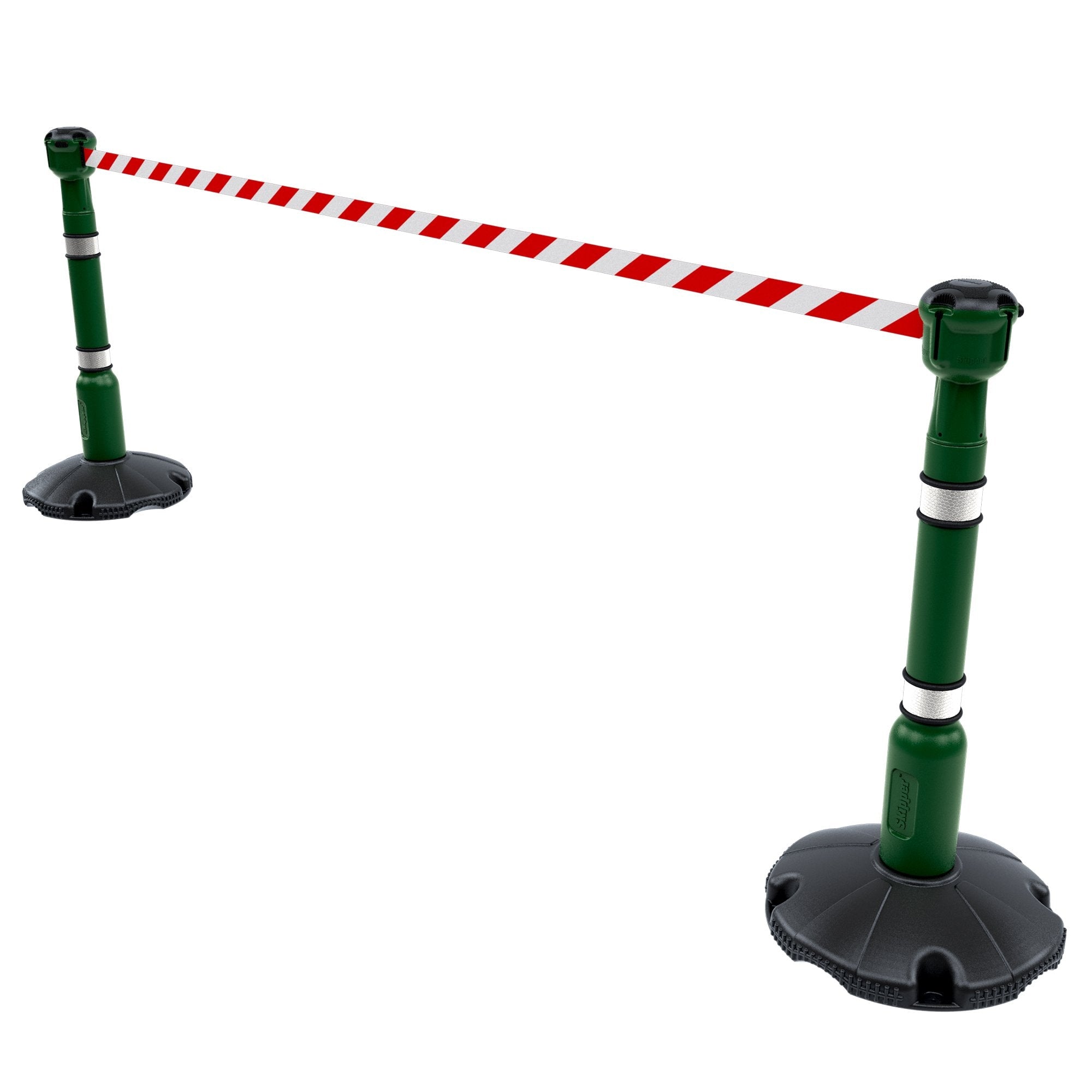 Skipper 9m Retractable Safety Barrier Complete Kit - Kit10 Retractable > Crowd Barrier > Tensa > Skipper One Stop For Safety Green Red & White Chevron 