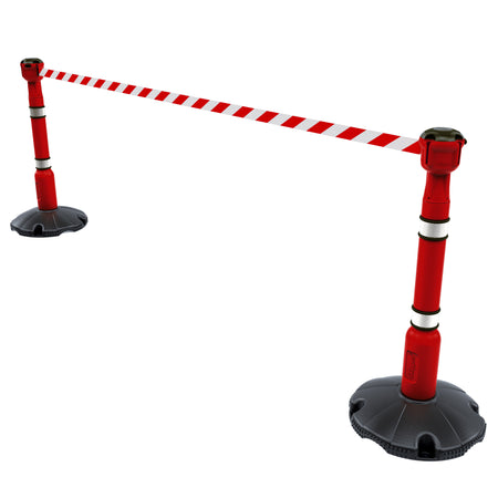 Skipper 9m Retractable Safety Barrier Complete Kit - Kit10 Retractable > Crowd Barrier > Tensa > Skipper One Stop For Safety Red Red & White Chevron 