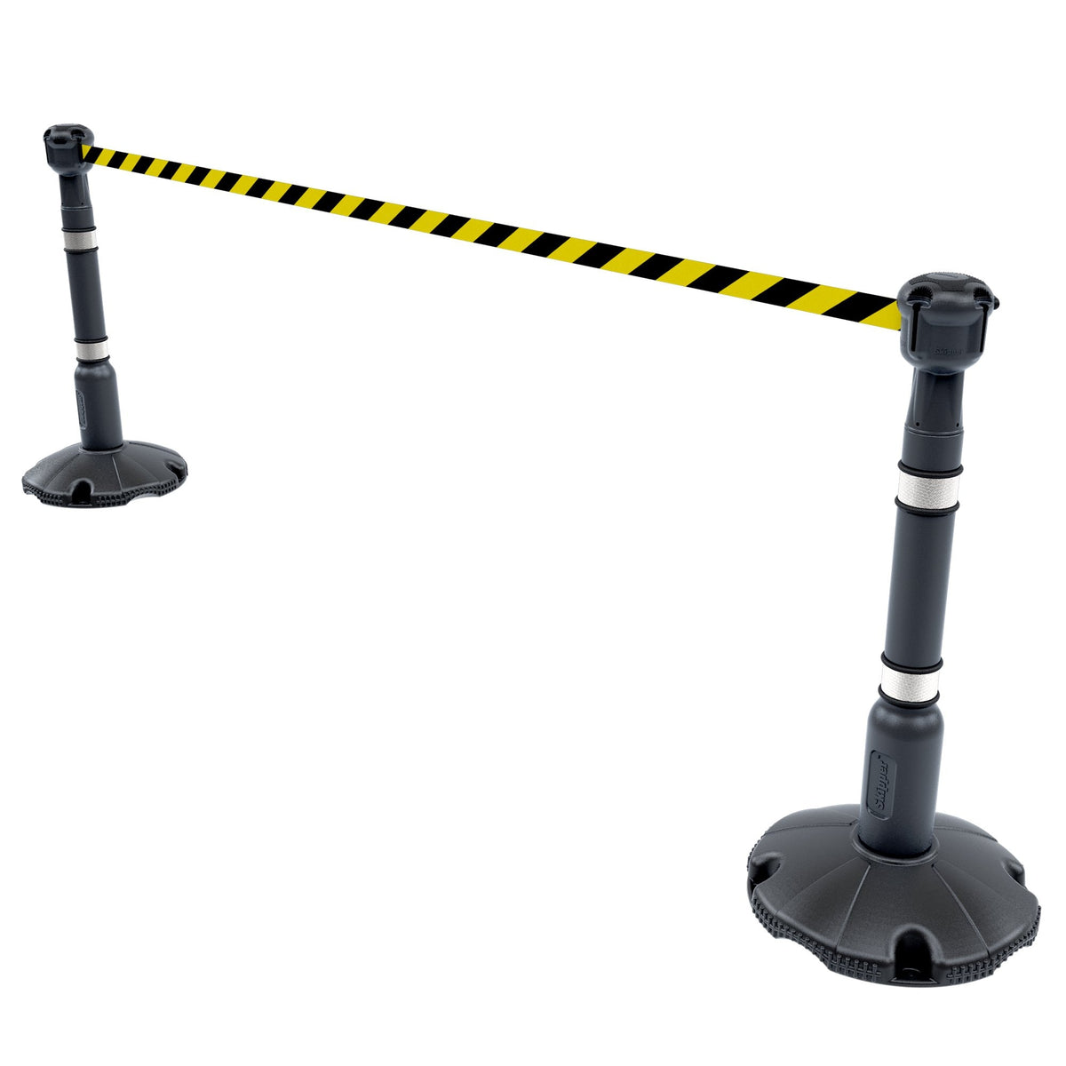 Skipper 9m Retractable Safety Barrier Complete Kit - Kit10 Retractable > Crowd Barrier > Tensa > Skipper One Stop For Safety Silver Black & Yellow Chevron 