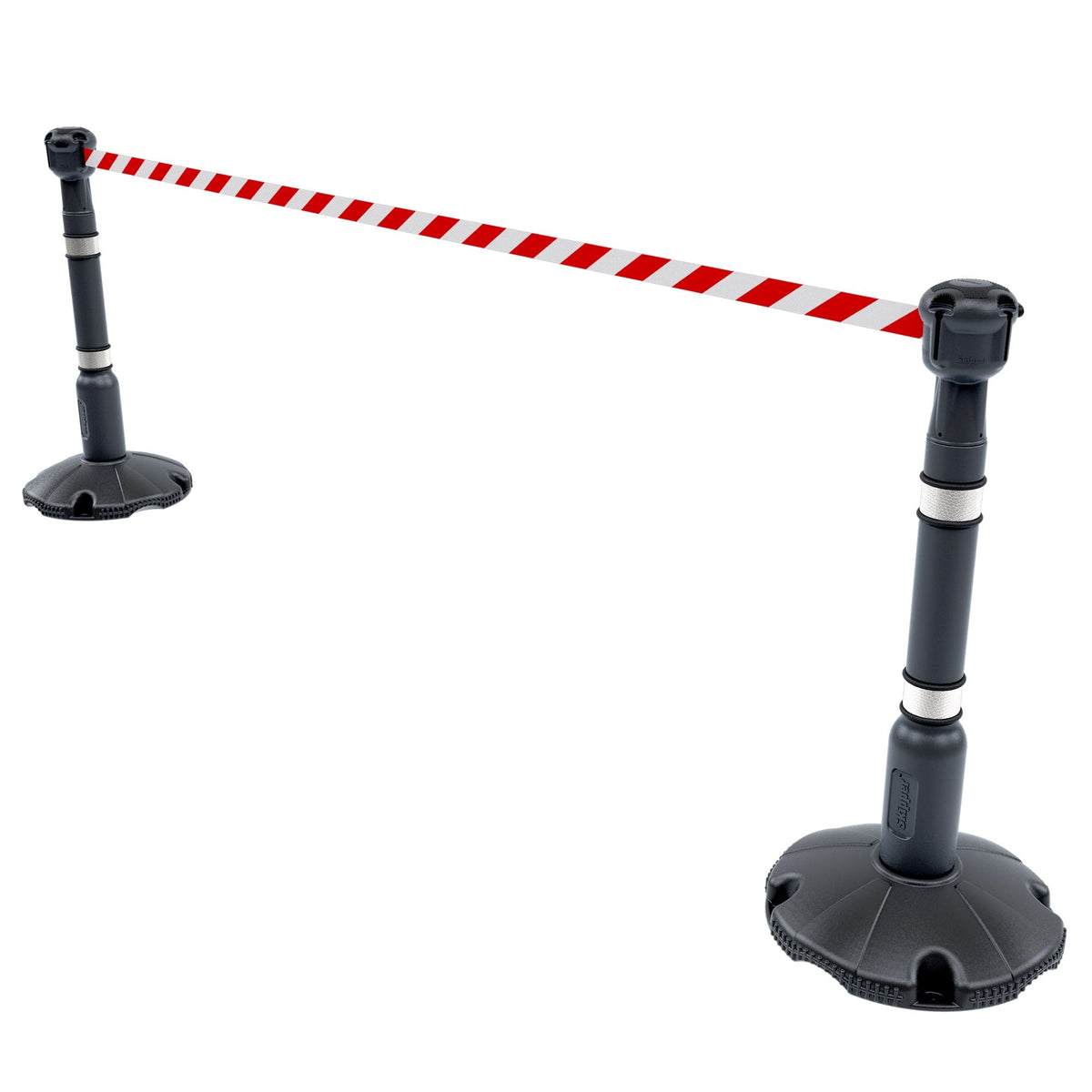 Skipper 9m Retractable Safety Barrier Complete Kit - Kit10 Retractable > Crowd Barrier > Tensa > Skipper One Stop For Safety Silver Red & White Chevron 