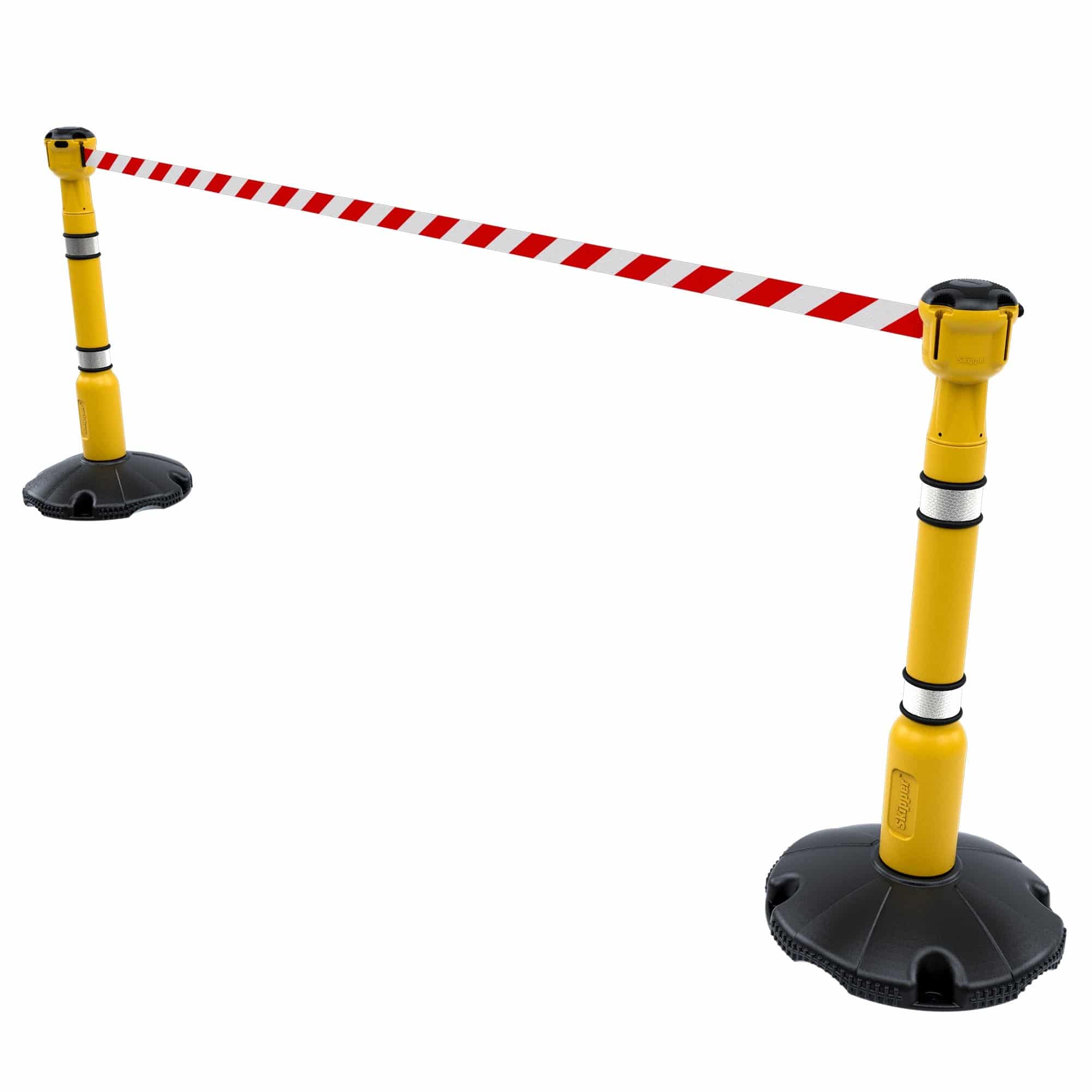 Skipper 9m Retractable Safety Barrier Complete Kit - Kit10 Retractable > Crowd Barrier > Tensa > Skipper One Stop For Safety Yellow Red & White Chevron 