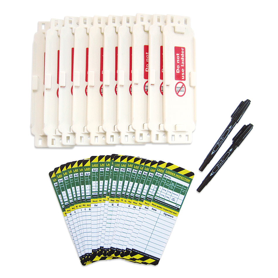 Ladder Check Inspection Tag Kit - 10 Holders, 20 Double Sided Inserts and 2 Marker Pens Scaffold > Scaffold Inspection Kits > Tags > Holders One Stop For Safety   
