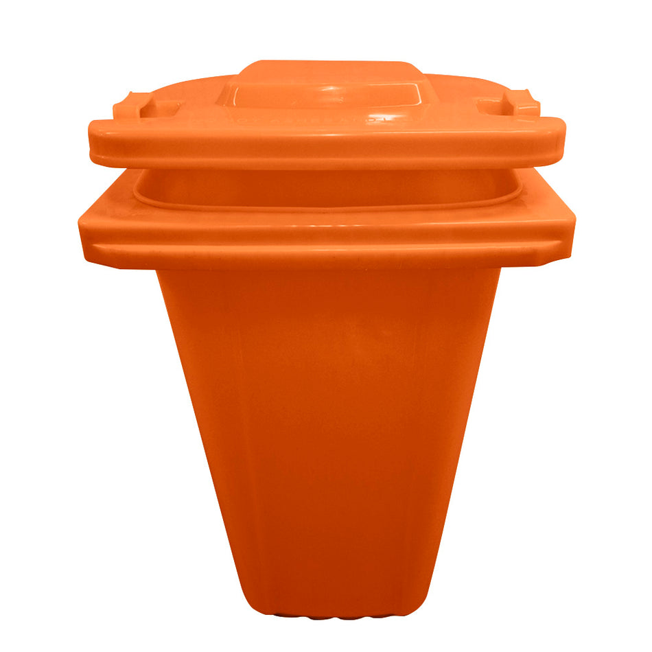 240 Litre Wheelie Bin with 2 Fitted Wheels & Handle Lid in Orange Cleaning > Hygiene > Maintenance > Janitorial > Wheelie Bins One Stop For Safety   