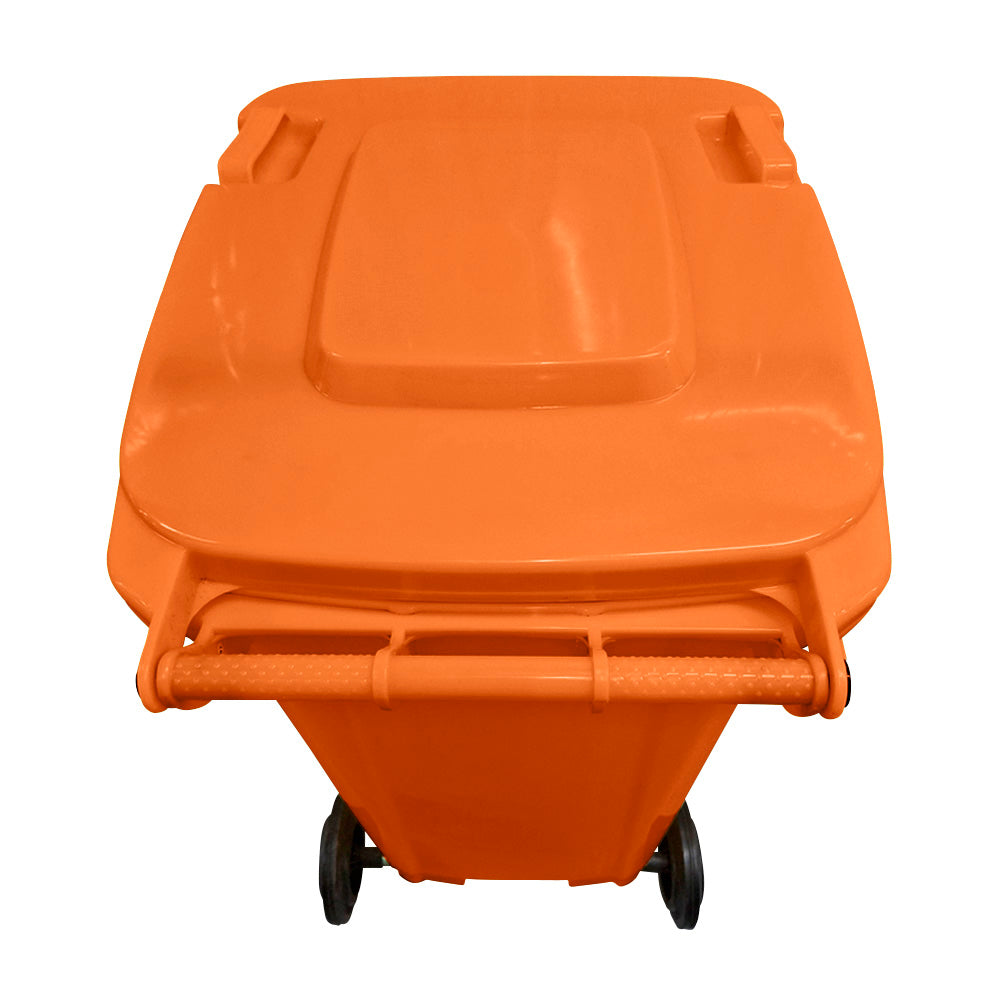 240 Litre Wheelie Bin with 2 Fitted Wheels & Handle Lid in Orange Cleaning > Hygiene > Maintenance > Janitorial > Wheelie Bins One Stop For Safety   