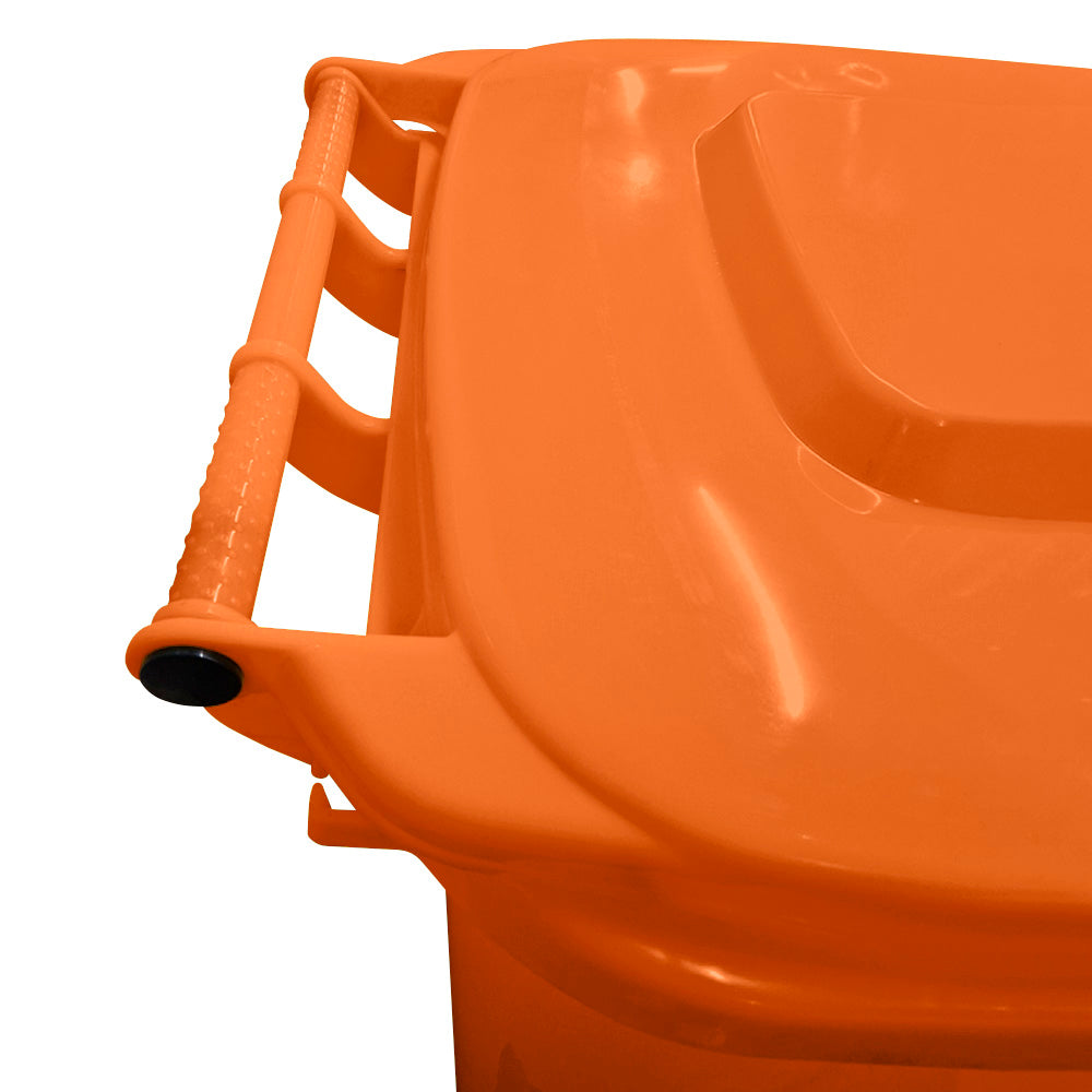 240 Litre Wheelie Bin with 2 Fitted Wheels & Handle Lid in Orange Cleaning > Hygiene > Maintenance > Janitorial > Wheelie Bins One Stop For Safety   