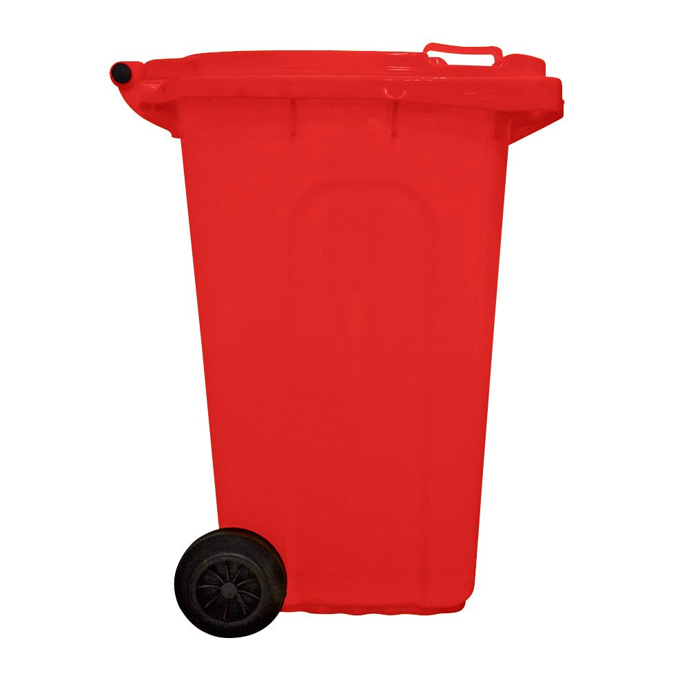 240 Litre Wheelie Bin with 2 Fitted Wheels & Handle Lid in Red Cleaning > Hygiene > Maintenance > Janitorial > Wheelie Bins One Stop For Safety   