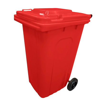 240 Litre Wheelie Bin with 2 Fitted Wheels & Handle Lid in Red Cleaning > Hygiene > Maintenance > Janitorial > Wheelie Bins One Stop For Safety   