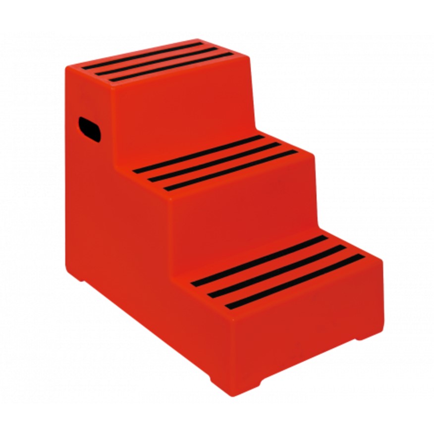 RW0103R Heavy Duty Premium Safety Steps in Red - 3 Step Premium Safety Steps > Manual Handling > Kick Steps One Stop For Safety   