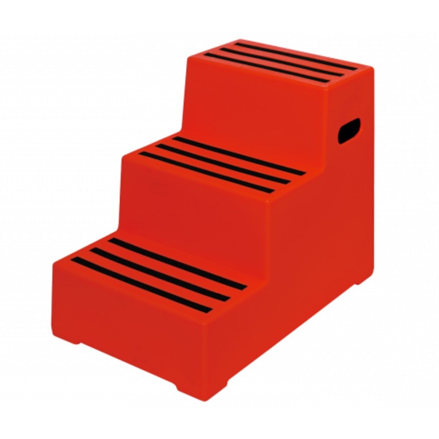 RW0103R Heavy Duty Premium Safety Steps in Red - 3 Step Premium Safety Steps > Manual Handling > Kick Steps One Stop For Safety   