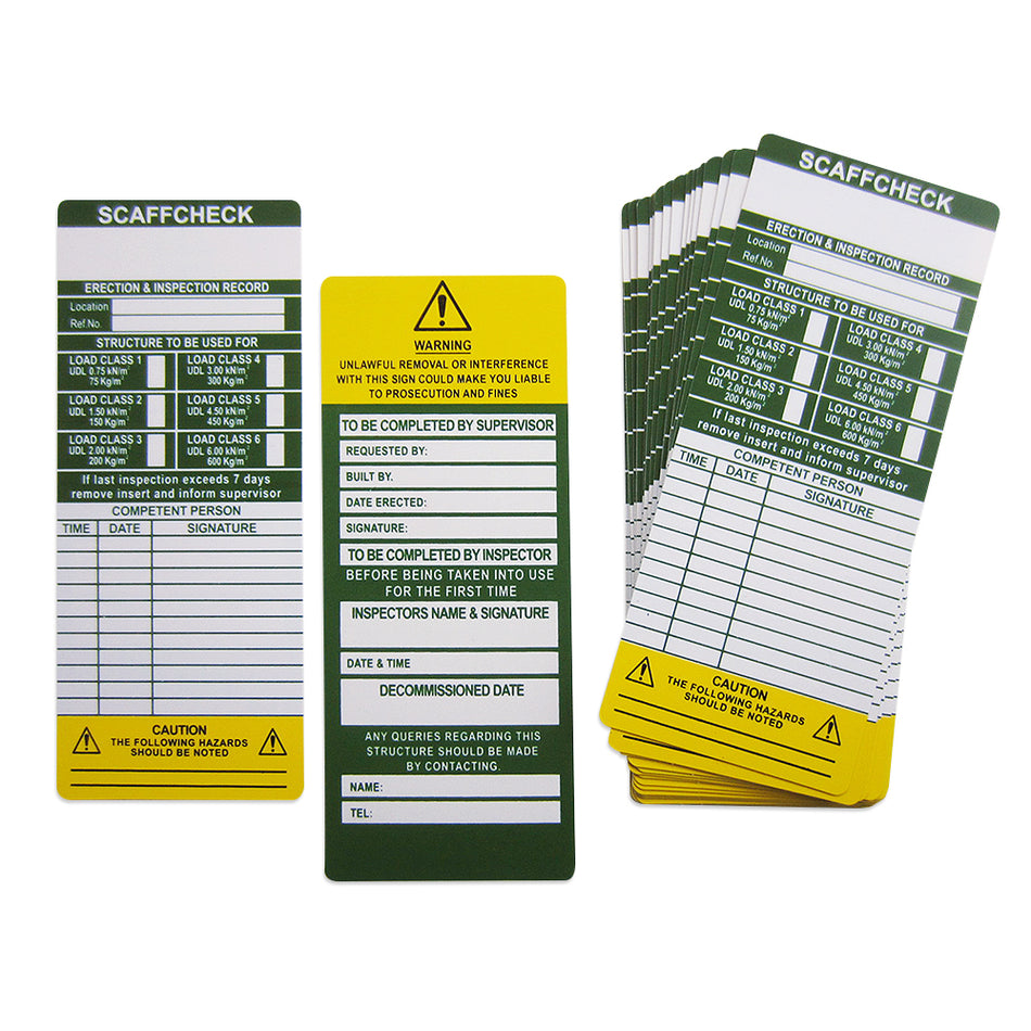 Scaffold Check Inserts - 10 Double Sided Inserts Scaffold > Scaffold Inspection Kits > Tags > Holders One Stop For Safety   