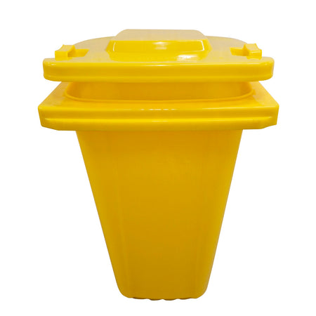 240 Litre Wheelie Bin with 2 Fitted Wheels & Handle Lid in Yellow Cleaning > Hygiene > Maintenance > Janitorial > Wheelie Bins One Stop For Safety   