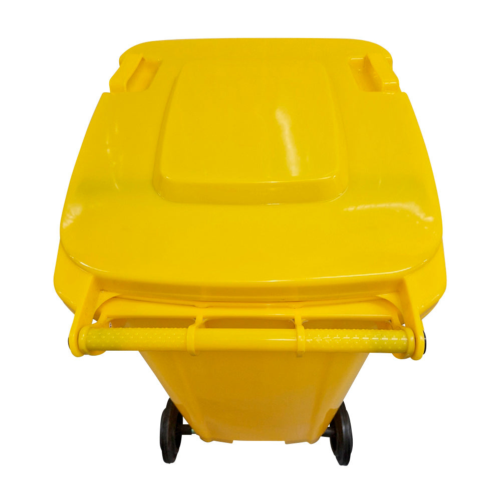 240 Litre Wheelie Bin with 2 Fitted Wheels & Handle Lid in Yellow Cleaning > Hygiene > Maintenance > Janitorial > Wheelie Bins One Stop For Safety   