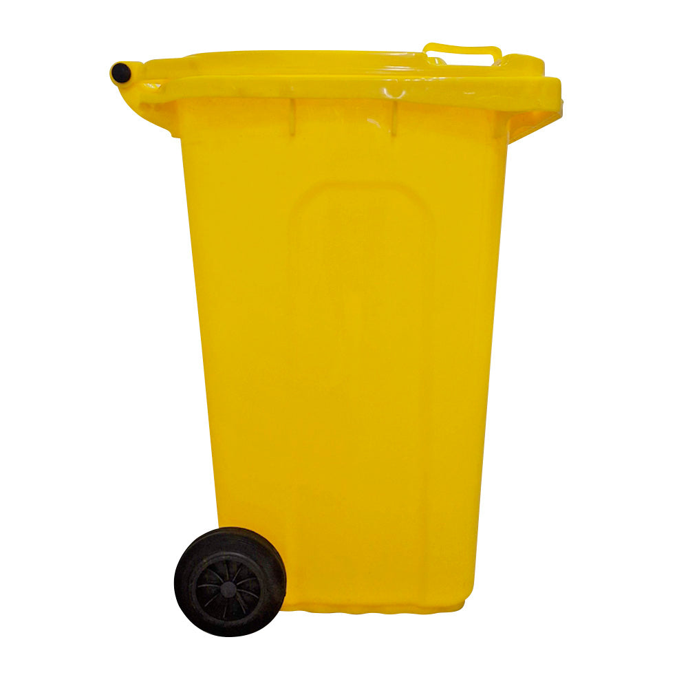 240 Litre Wheelie Bin with 2 Fitted Wheels & Handle Lid in Yellow Cleaning > Hygiene > Maintenance > Janitorial > Wheelie Bins One Stop For Safety   