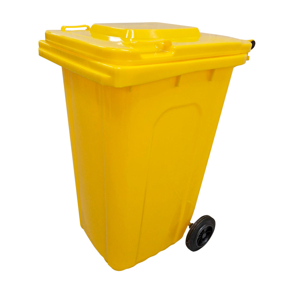 240 Litre Wheelie Bin with 2 Fitted Wheels & Handle Lid in Yellow Cleaning > Hygiene > Maintenance > Janitorial > Wheelie Bins One Stop For Safety   