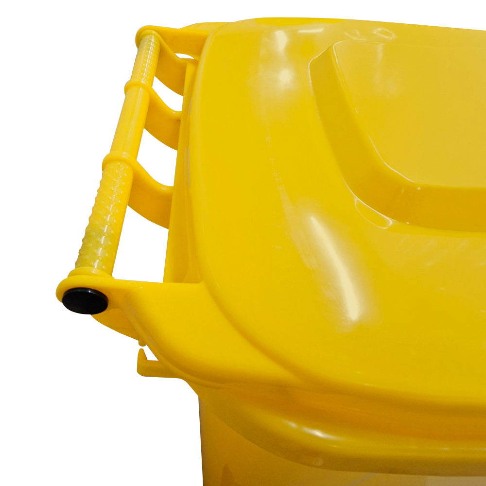 240 Litre Wheelie Bin with 2 Fitted Wheels & Handle Lid in Yellow Cleaning > Hygiene > Maintenance > Janitorial > Wheelie Bins One Stop For Safety   