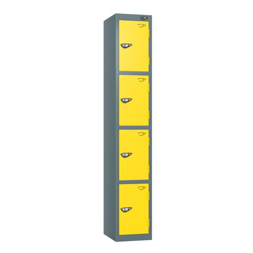 PURE SCHOOL LOCKERS WITH SLATE GREY BODY - LEMON YELLOW 4 DOOR Storage Lockers > Lockers > Cabinets > Storage > Pure > One Stop For Safety   