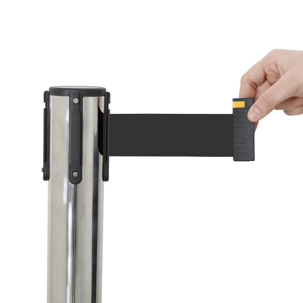 Queueline Pro Retractable Chrome Belt Barrier with 2m Black Webbing - Set of 2 Retractable > Crowd Barrier > Tensa > Skipper One Stop For Safety   