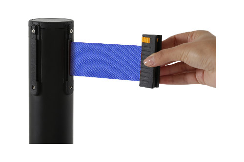 Queueline Pro Retractable Matt Black Belt Barrier with 2m Blue Webbing - Set of 2 Retractable > Crowd Barrier > Tensa > Skipper One Stop For Safety   