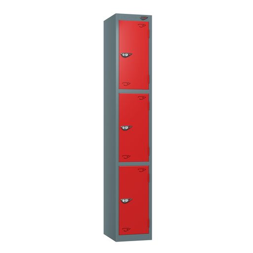 PURE SCHOOL LOCKERS WITH SLATE GREY BODY - FLAME RED 3 DOOR Storage Lockers > Lockers > Cabinets > Storage > Pure > One Stop For Safety   