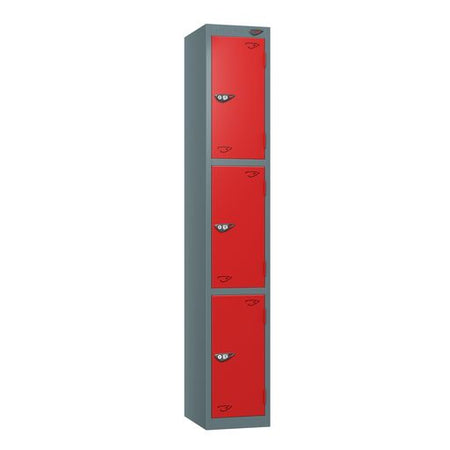 PURE SCHOOL LOCKERS WITH SLATE GREY BODY - FLAME RED 3 DOOR Storage Lockers > Lockers > Cabinets > Storage > Pure > One Stop For Safety   