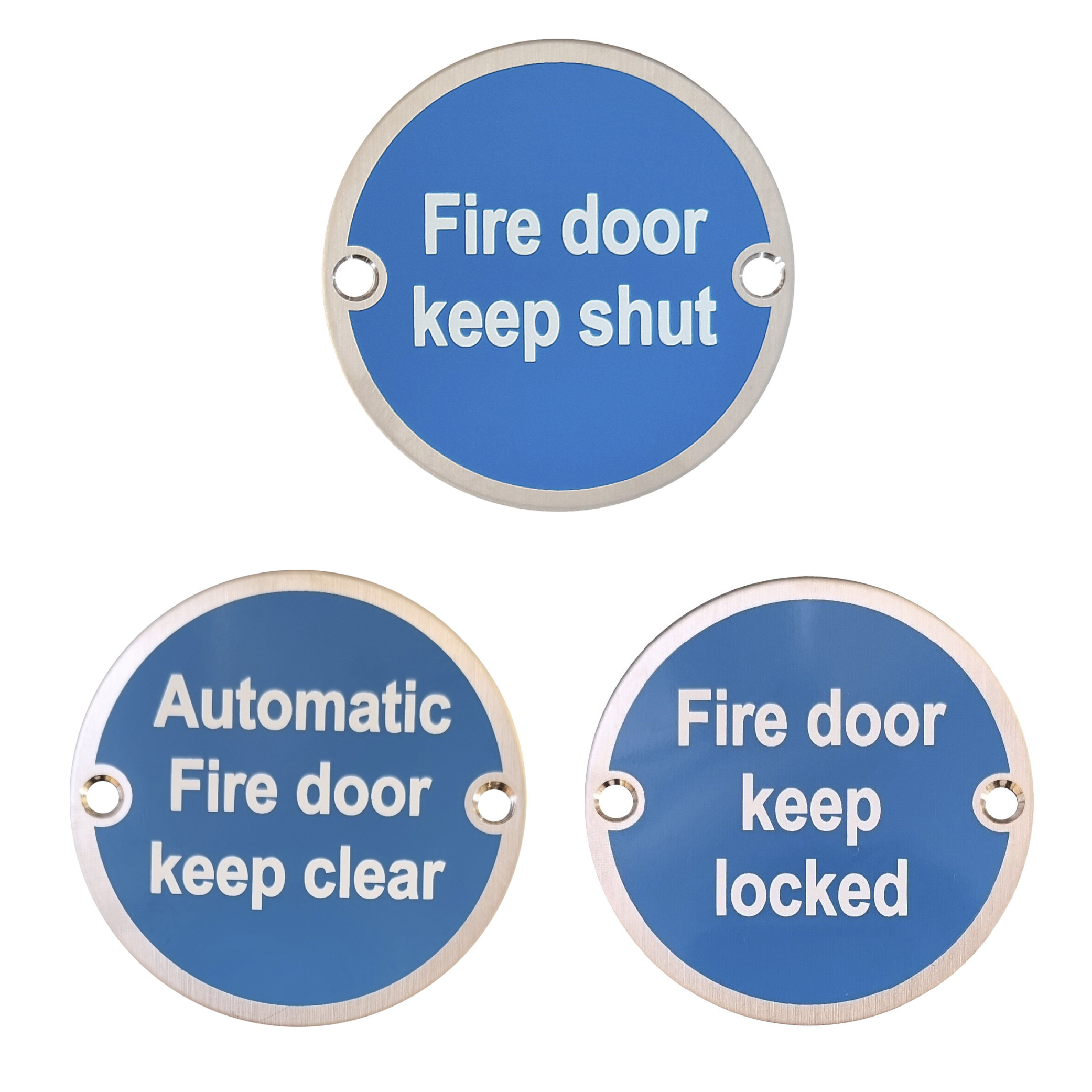 76mm Diameter Fire Door Keep Locked Sign in Satin Stainless Steel Hardware > Door Signs > Safety Signs > 76mm > One Stop For Safety   