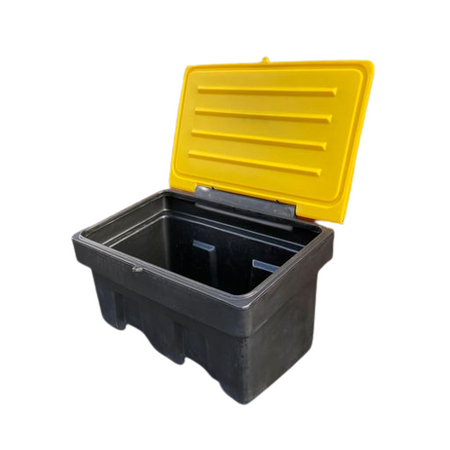 Pallet of 14 Budget 200 Litre Heavy Duty Stackable Grit Bin in Black with Yellow Hinged Lid Grit Bin > Winter > De-Icing Salt One Stop For Safety   