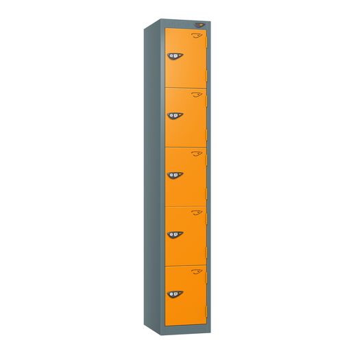 PURE SCHOOL LOCKERS WITH SLATE GREY BODY - MAGNA ORANGE 5 DOOR Storage Lockers > Lockers > Cabinets > Storage > Pure > One Stop For Safety   