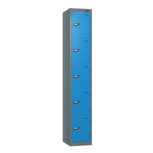 PURE SCHOOL LOCKERS WITH SLATE GREY BODY - COBALT BLUE 5 DOOR Storage Lockers > Lockers > Cabinets > Storage > Pure > One Stop For Safety   